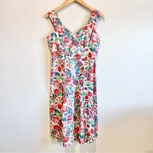 J. Peterman Floral Sweetheart Neck Cotton Dress Size 4 Sleeveless Unlined